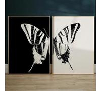 ZHUOYA Two black and white butterfly wall paintings - modern minimalist insect posters - Nordic style living room decor wall art 60x90cmx2 Frameless