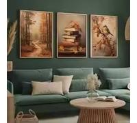 ZHUOYA Vintage Autumn Fantasy Forest Books Birds Melancholy Wall Art Prints, Rustic Autumn Decor Posters, Dark Academia Paintings(70X90X3CM/Frameless)