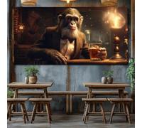 ZHUOYA Vintage Monkey Gentleman Glass of Whiskey Animals in Pub Poster Canvas Painting Wall Art Pictures Home Bar Decoration 30x60cm InternalFrame