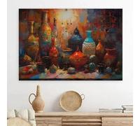 ZHUOYA Vintage Moroccan Landscape Colorful Vases Glasses Canvas Poster Painting Middle Eastern Wall Pictures for Boho Home Decor 30x60cm Frameless