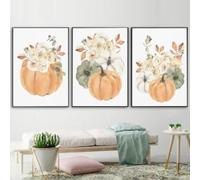 ZHUOYA Watercolor Floral Autumn Bouquet Pumpkin Posters And Prints Canvas Painting Fall Decor Wall Art Pictures Home Room Decor 60x90cmx3 Frameless