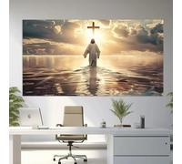 ZHUOYA Watercolor Jesus Christ Walking on Water Religious Seascape Poster Canvas Painting Wall Art Pictures Home Room Decor 65x130cm Frameless
