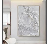 ZHUOYA White Abstract Minimalist Textured Wall Art Ocean Wave Beach Painting on Canvas Wabi Sabi Wall Decor for Living Room Poster(20x30cm/Frameless)