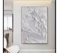 ZHUOYA White Abstract Minimalist Textured Wall Art Ocean Wave Beach Painting on Canvas WabiSabi Wall Decor for Living Room Poster(20x30cm/Inner Frame)