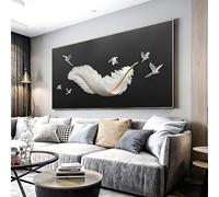 ZHUOYA White Bird Feather Painting Print Canvas Poster Minimal Wall Art Modern Light Luxury Picture for Living Room Home Decor 55x110cm Frameless