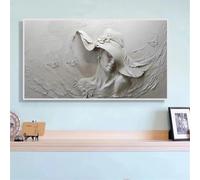ZHUOYA White Bust Portrait Canvas Wall Art Women Prints Abstract Girl in the Hat Relief Paintings On The Wall Art Pictures Decor 20x40cm Frameless