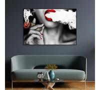 ZHUOYA Woman with Money Print Poster Oil Painting Picture Prints Retro Vintage Woman Smoke Canvas Painting Bedroom Decoration(55x75cm/Canvas wrap)