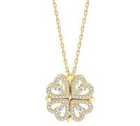 ZHUOZZ Hollow Four-Leaf Clover Necklace, Heart-Shaped and Four Leaf Clover Convertible Pendant, One Ornament and Two Wears Heart Shaped Good Luck Charm Pendant (Gold)