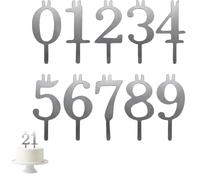 ZhuPu 10 Pcs Birthday Number Candles Holders, Reusable Cake Numbers for Anniversaries, Numbered Candle Holder Set for Parties, Silver Digits 0-9, Heat-Resistant Metal