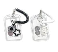 ZhuPu 2 Pcs Kpop Photocard Holder Keychain, Cute Star Frame, Clear Card Protector for Bus Pass and Student ID Bag Charm (White & Black)