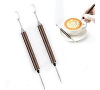 ZhuPu 2 Pcs Latte Art Pen Set, Double-Ended Stainless Steel Barista Tool with Wood Handle for Coffee Designs