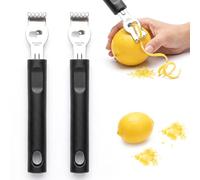 ZhuPu 2 Pcs Lemon Zester Tool, Stainless Steel Channel Zester, Citrus Peeler, Hanging Loop for Peeling Oranges(Silver)