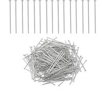 ZhuPu 200 Pcs Head Pins for Jewellery Making, 50mm Silver-Tone Flat Head Pin, Stainless Steel Metal Pins for DIY Craft Earrings, Necklaces and Beaded Pendants