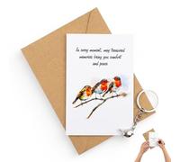 ZhuPu 3 Pcs Robin Keyring with Card, Sympathy Note, Stainless Steel Bird Charm, Bereavement Token, for Funeral Condolence