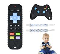 ZhuPu 4 Pcs Teething Remote Toys for Baby, Remote Teether, Baby Controller Toy for Babies Toddler Infant 3-6 Months(2 Toys, 2 Pacifier Holder