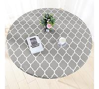 Zhuqing Heavy Duty Vinyl Round Fitted Tablecloth, Gray Moroccan Design, Spillproof Waterproof Elastic Table Cover with Flannel Backed Lining, Fits 40'' to 44'' Round Table，for Indoor/Outdoor Use