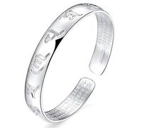 ZHURDFT Bangle Bracelets for Women, Ladies 925 Silver Bracelet Vintage Adjustable Feng Shui Cuff Bangle Hand Carve Amulet Chinese Bracelets Birthday Gifts