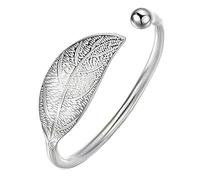 ZHURDFT Bangle Bracelets for Women, Women 925 Silver Bracelet Adjustable Leaves Cuff Bangle Hand Carve Friendship Jewellery Birthday