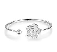 ZHURDFT Bangle Bracelets for Women, Women 925 Silver Bracelet Peony Flower Cuff Bangle Hand Carve Ladies Jewellery Birthday Gifts