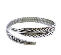 ZHURDFT Bangle Bracelets for Women, Women 925 Silver Bracelet Vintage Boho Feather Cuff Bangle Hand Carve Ladies Jewellery Birthd