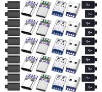 ZHUROUPU 20PCS USB 3.1 Type-c Female Male Solder Cable Plug Connector PCB Board, DIY 5A 4 Pin USB 3.0 Type A 24Pin USB 3.1 Type C Male & Female Plug Socket Connector PCB Board Module with Black Shell