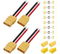 ZHUROUPU 2Pairs XT90U Plug Male Female Connectors with 10AWG Silicone Cable, XT90 Upgrade Battery Extension Adapter Pigtail Cable for RC Lipo Battery FPV Drone Aircraft, Dust Cover, Heat Shrink Tubing