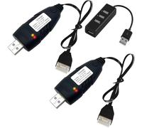 ZHUROUPU 2Pcs 11.1V XH-4P Lipo Battery USB Charger Cable, 3S 2A RC Charges with XH-4P Plug Connector IC Smart Chip Auto Power Cut for RC Car Boat Plane Drone Truck with 4 Port USB 3.0 Hub Splitter