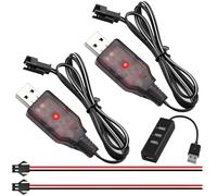 ZHUROUPU 2Pcs 4.8V RC USB Battery Charger with SM-2P Plug Connector for Nicd/Nimh Batteries, 250mA RC Cars Drones Portable Charger Cable with LED Indicator, 4 Port USB 3.0 Hub Splitter