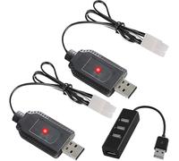 ZHUROUPU 2Pcs 7.2V RC USB Battery Charger with Tamiya KET-2Pin Plug Connector for Nicd/Nimh Batteries, 250mA RC Car Drone Portable Charger Cable with LED Indicator, 4 Port USB 3.0 Hub Splitter