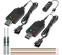 ZHUROUPU 2Pcs 7.4V RC USB Battery Charger with SM-3P Plug Connector for Nicd/Nimh Batteries, 1000mA RC Cars Drones Portable Charger Cable with LED Indicator, 3 Pin USB 3.0 Hub Splitter