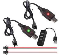 ZHUROUPU 2Pcs Drone 6V USB Charger Cable with SM-2P Plug Connector for 3.7V 4.8V 6V 7.2V Nicd/Nimh Batteries, 250mA RC Car Boat Charger Cable with LED Indicator, 4 Port USB 3.0 Hub Splitter