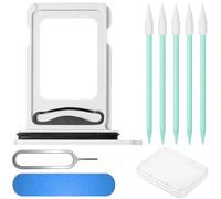 ZHUROUPU 4 In 1 Dual Sim Card Tray Slot Holder Replacement with Waterproof Rubber Ring, Cemobile Sim Card Tray Open Eject Pin for iPhone Xr (6.1")(White, Dual Sim)