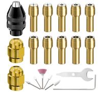 ZHUROUPU Drill Chuck Collet Set, 17PCS Rotary Tool Quick Change Chuck Accessory for Dremel, 0.8-3.2mm 1/32-1/8-in Shank Replacement, 8mm M8 Brass Collet Metal Nut Kit with Carbon Brush
