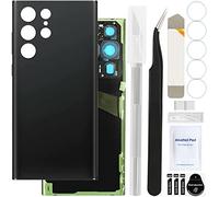 ZHUROUPU for for Galaxy S22 Ultra Rear Back Cover Glass Replacement Cover Housing Door Panel with Pre-Installed Camera Lens and Tape, Repair Tool Kit Included (Black)