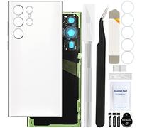 ZHUROUPU for Samsung for Galaxy S22 Ultra Rear Back Cover Glass Replacement Cover Housing Door Panel with Pre-Installed Camera Lens and Tape, Repair Tool Kit Included(White)