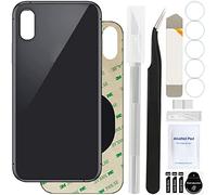 ZHUROUPU Rear Back Cover Glass (without Logo) Replacement Compatible with iPhone XS, Professional repair Tool kit, Pre-Installed Adhesive and Rubber Bands (5.8 inch/Space Gray)