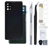 ZHUROUPU Rear Battery Cover Replacement for Galaxy A71 4G SM-A715F, Plastic Back Panel Cover Replacement for Galaxy A71 4G with Pre-Installed Camera Lens/Tape and Repair Tools (Black)