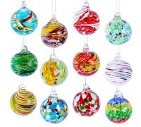 ZHURUININ Christmas Hand Blown Glass Ornaments，Christmas Ball Ornaments Halloween Ornaments Glass Balls Decorative Hanging Ornaments for Friendship Garden Patio Decor for Women (12 Pcs)
