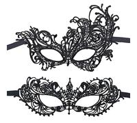 ZHUTING 4Pcs Masquerade Masks, Lace Eye Mask, Black, Phoenix Pattern, Women's Fancy Dress