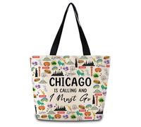ZhuVantrix Chicago Is Calling Tote Bag Cute Aesthetic Shopping Shoulder Handbag with Interior Zipper Pocket Lightweight & Washable Stylish Chicago Travel Present for Women Friends