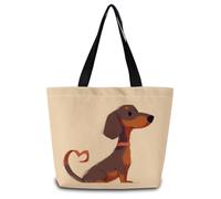 ZhuVantrix Dachshund Tote Bag Cute Aesthetic Shopping Shoulder Handbag with Interior Zipper Pocket Lightweight & Washable Stylish Cartoon Dachshund Present for Women Friends