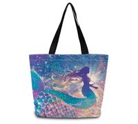 ZhuVantrix Fancy Mermaid Tote Bag Cute Aesthetic Shopping Shoulder Handbag with Interior Zipper Pocket Lightweight & Washable Stylish Starry Sky Present for Women Friends