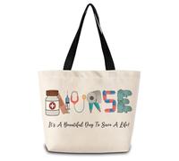 ZhuVantrix Inspiring Nurse Tote Bag Cute Aesthetic Shopping Shoulder Handbag with Interior Zipper Pocket Beautiful Day to Save A Life Present for Nurses Women Friends