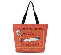 ZhuVantrix Original Sardines Tote Bag Cute Aesthetic Shopping Shoulder Handbag with Interior Zipper Pocket Lightweight & Washable Stylish Original Sardines Present for Women Friends