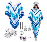 ZhuXIXILiang 5Pcs Abba Fancy Dress Costume for Women Disco Costume Accessories with Abba Pop Poncho Sequin Beret Hat Square Bling Sunglasses Earrings Necklace for 70s Theme Party Dress Up (silver)