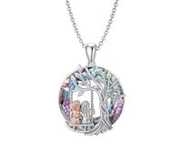 Zhuxuan 1/2Pcs Tree of Life Sister on the Swing Crystal Pendant Necklace, Sisters Necklace with Circle Crystal Jewelry Birthday Gifts for Women Girls Sister Friend Girlfriend (A)