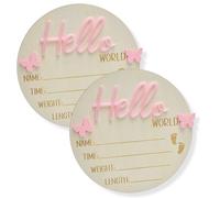 zhuyva 2 Pcs Baby Announcement Sign, Hello World, Baby Name and Birth Plaques for New Born Boys Girls Photo Props Hospital Nursery Home