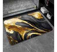 ZHUZHISHAN Diatomaceous Earth Bath Mat,Black Grey Gold Marble Texture Non-Slip Volume Super Absorbent Fast Drying for Bathroom Kitchen Door mat,Eco-Friendly Easy to Clean 20×31Inch(50 * 80cm)