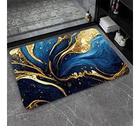 ZHUZHISHAN Diatomaceous Earth Bath Mat,Blue and Gold Marble Texture Non-Slip Volume Super Absorbent Fast Drying for Bathroom Kitchen Door mat,Eco-Friendly Easy to Clean 20×31Inch(50 * 80cm)