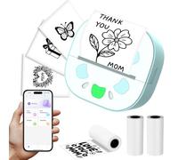 Zhwidnerso Mini Thermal Printer with 3 Rolls Paper, Wireless Bluetooth Portable Pocket Sticker Printer for Android IOS, Sticker Maker for DIY Creation, Study Notes, Pictures, Receipts, Photo